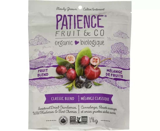 Patience Oganic Dried Whole & Soft Cranberries, Wild Blueberries, Goldenberries & Tart Cherries, Gently Sweetened 196 grams