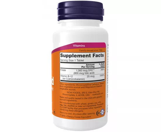 Now Folic Acid 800 mcg with Vitamin B-12 Tablets 250 Tablets