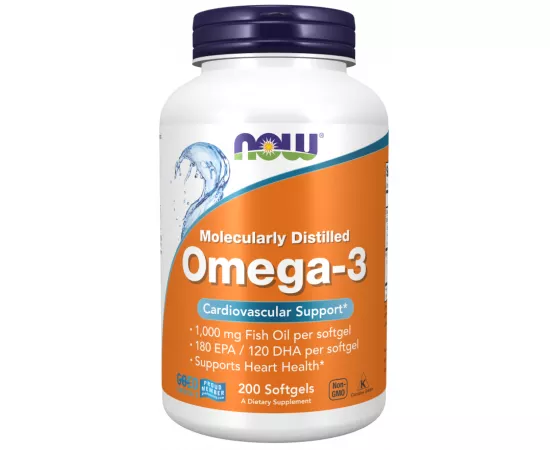 Now Foods Omega-3 1000mg, Molecularly Distilled 200 Softgels