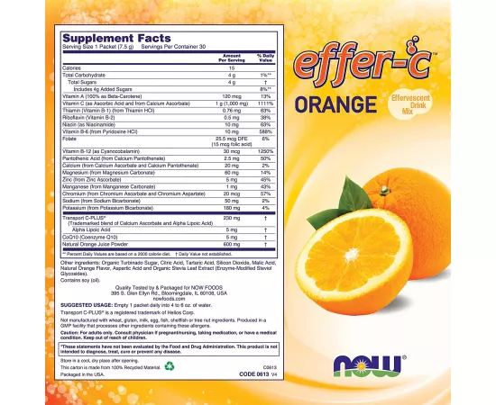 Now Foods Effer-C Orange Packets 30 Packets