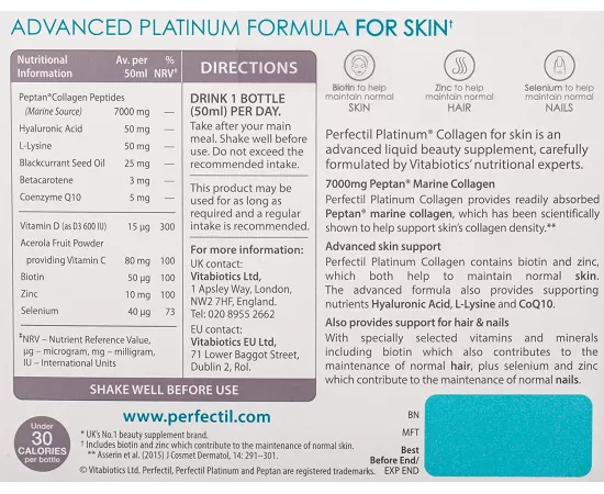 Vitabiotics  Perfectil Platinum Collagen Skin Drink 10 Bottles X 50ml