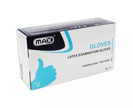 Max Latex Examination Gloves Powder Free  Size: Medium 100pcs/box