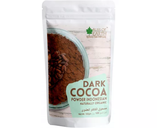 Bliss of Earth Naturally Organic Dark Cocoa Powder for Baking Chocolate Cake Cookies Chocolate Shake Unsweetened Cocoa 100g