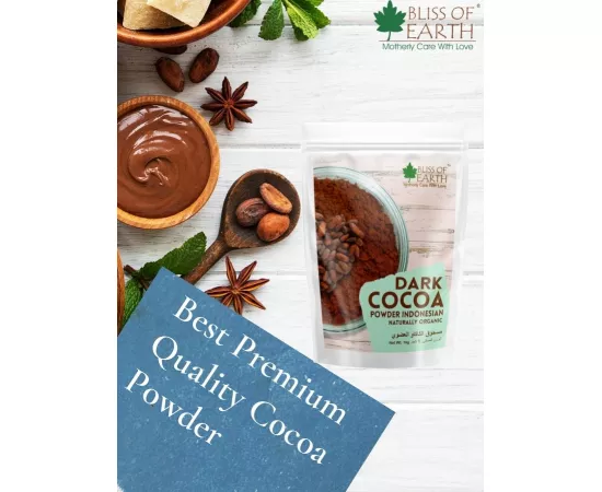 Bliss of Earth Naturally Organic Dark Cocoa Powder for Baking Chocolate Cake Cookies Chocolate Shake Unsweetened Cocoa 100g