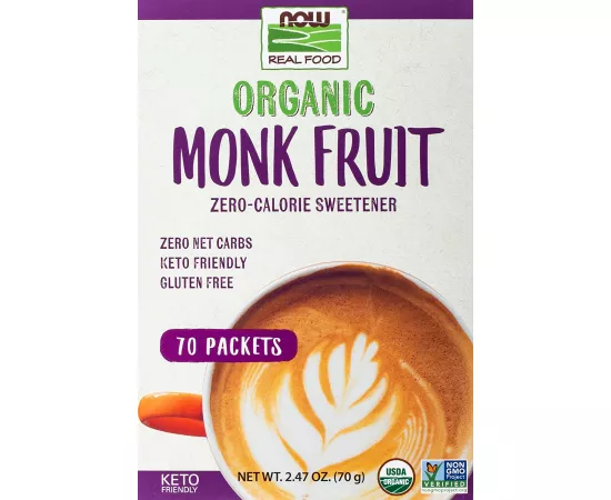 Now Foods Real Food Organic Monk Fruit Zero-Calorie Sweetener  70 Packets - 2.47 oz 70g