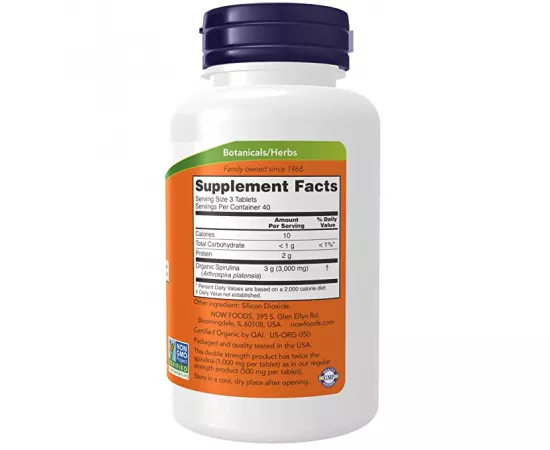 Now Foods Organic Spirulina 1000mg 120 Tablets