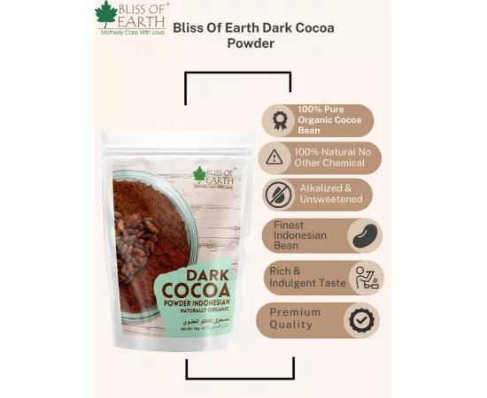 Bliss of Earth Naturally Organic Dark Cocoa Powder for Baking Chocolate Cake Cookies  Chocolate Shake Unsweetened Cocoa 1kg