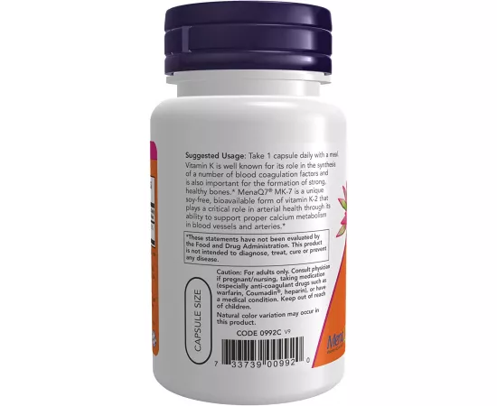 Now Foods MK-7 Vitamin K-2 100 mcg 60 Veg Capsules