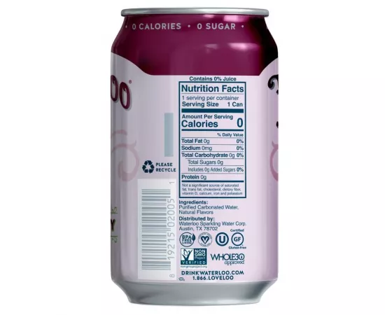 Waterloo Black Cherry Sparkling water -12 Pack x 355ml - 0 Sugar, 0 Calories, Non-GMO, Gluten Free, BPA Free, Vegan, Whole30, Kosher, No Artificial Sweetener, Soda & Tonic Replacement