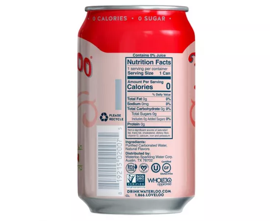 Waterloo Watermelon Sparkling Water -  12 Pack x 355ml - 0 Sugar, 0 Calories, Non-GMO, Gluten Free, BPA Free, Vegan,Whole30, Kosher, No Artificial Sweetener, Soda & Tonic Replacement