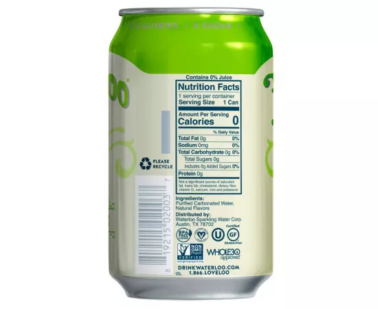 Waterloo Lemon-Lime Sparkling Water - 12 Pack x 355ml - 0 Sugar, 0 Calories, Non-GMO, Gluten Free, BPA Free, Vegan, Whole30, Kosher, No Artificial Sweetener, Soda & Tonic Replacement