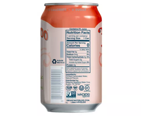 Waterloo Peach Sparkling Water - 12 Pack x 355ml - 0 Sugar, 0 Calories, Non-GMO, Gluten Free, BPA Free, Vegan, Whole30, Kosher, No Artificial Sweetener, Soda & Tonic Replacement