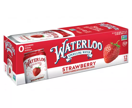 Waterloo Strawberry Sparkling Water -  12 Pack x 355ml - 0 Sugar, 0 Calories, Non-GMO, Gluten Free, BPA Free, Vegan, Whole30, Kosher, No Artificial Sweetener, Soda & Tonic Replacement