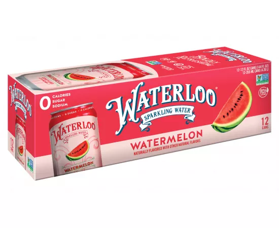 Waterloo Watermelon Sparkling Water -  12 Pack x 355ml - 0 Sugar, 0 Calories, Non-GMO, Gluten Free, BPA Free, Vegan,Whole30, Kosher, No Artificial Sweetener, Soda & Tonic Replacement