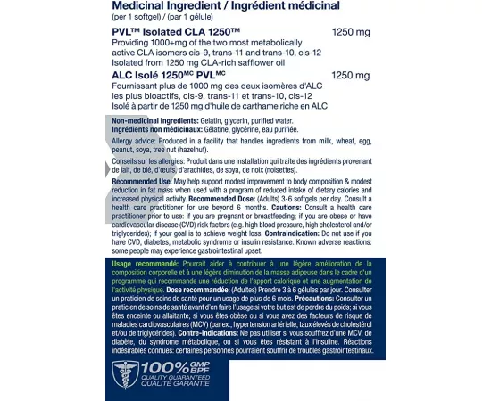 PVL Isolated CLA 1250 180 Softgels