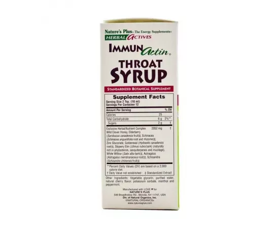 Natures Plus Herbal Actives Immunactin Throat Syrup 4 Oz (120 ml)