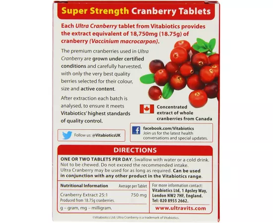 Vitabiotics Ultra Cranberry 750 mg, 30 Tabs